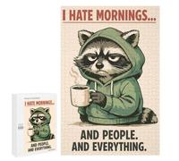 Grumpy Raccoon Coffee Poster Funny Cartoon Wall Art for Coffee Lovers Jigsaw Puzzle, 1000 PCS, Relaxing Activity for Adults, An Engaging Indoor Activity for Quiet Evenings, at Home