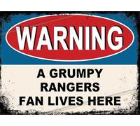 Grumpy Rangers Fan Lives Here Metal Sign | 30cm x 20cm | Man Cave, Kitchen, Shed, Garage Wall Plaque Gift