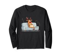 Grumpy Reindeer Costume with Couch for Lazy Christmas Fans Long Sleeve T-Shirt