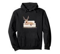 Grumpy Reindeer with Couch Graphic Costume Pullover Hoodie