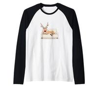 Grumpy Reindeer with Couch Graphic Costume Raglan Baseball Tee