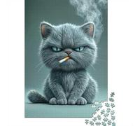Grumpy Scottish Cat Smoking Adult 1000-Piece Jigsaw Puzzle, 70x50cm/1000pcs; Tabletop Entertainment at Home; White Pieces for Organised Sorting