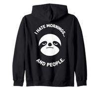 Grumpy Sloth I Hate Mornings Funny Anti Social Design Zip Hoodie