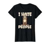 Grumpy Sloth I Hate People Value Graphic T-Shirt, Women, Black, XS