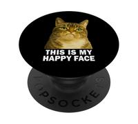 Grumpy Tabby Cat This is my Happy Face Funny Weird Cat Meme PopSockets Adhesive PopGrip