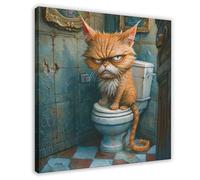 Grumpy Toilet Cat Canvas Poster Bedroom Decor Landscape Office Room Decor Gift 20x20inch(50x50cm)