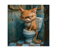 Grumpy Toilet Cat Canvas Poster Wall Art Decor Print Picture Paintings for Living Room Bedroom Decoration 16x16inch(40x40cm)