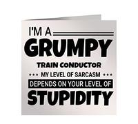Grumpy Train Conductor Birthday Card My Level Of Sarcasm Depends On Your Level Of Stupidity Slogan