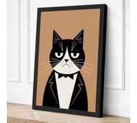 Grumpy Tuxedo Cat Modern Canvas Wall Art Print 30x20 Inch (76 x 51 cm)