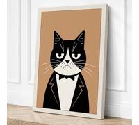 Grumpy Tuxedo Cat Modern Canvas Wall Art Print 30x20 Inch (76 x 51 cm)