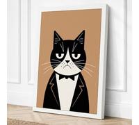 Grumpy Tuxedo Cat Modern Canvas Wall Art Print 30x20 Inch (76 x 51 cm)