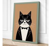 Grumpy Tuxedo Cat Modern Canvas Wall Art Print 36x24 Inch (91 x 61 cm)