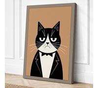 Grumpy Tuxedo Cat Modern Canvas Wall Art Print 36x24 Inch (91 x 61 cm)