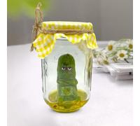 Grumpys Pickle in a Jar Sculpture, Miniature Glass Screaming Pickle in a Jar Sculpture, Funny Glass Pickle Jar Cucumbers Ornament, Grumpys/Anxious/Sad Pickle for Pickle Lover