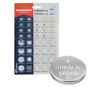 Grundig Button Cell Battery Set of 40 Lithium 3 V and Alkaline 1.5 V CR2032 AG13 CR2025 Including TÜV Certified in Blister Packaging