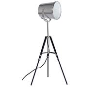 Grundig Designer Tripod Table Lamp Light With Brushed Chrome Metal Theatre Shade