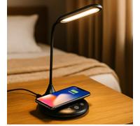 Grundig Desk Lamp with Wireless Charger - Dimmable Touch LED Lamp - Bedside Lamp with 3 Light Colours - USB-C - Flexible Arm for Adjustable Lighting