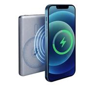 Grundig External Wireless Battery 5000 mAh - 15W Power Bank Compatible with Magsafe Wireless Charging - Charger with USB-C Connection to Charge 2 Devices - 10.5 x 6.5 x 0.8 cm