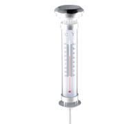 Grundig Outdoor Solar LED Thermometer Lamp with Stake, Silver Round