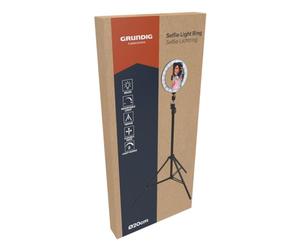 Grundig Selfie Ring Light Diameter 20 cm - Adjustable Tripod 210 cm - 80 LED Mobile Phone Tripod Holder with 3 Heat Settings - Ring Light Flexible Neck - USB Rechargeable - Black