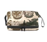 Grunge Airplane Propeller and Dial Double Layer Cosmetic Bag for Women and Girls, Travel Toiletry Bag Makeup Handy Pouch Organiser Bag with Brush Compartment
