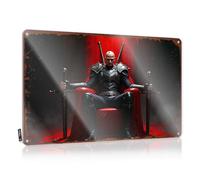 Grunge Americana Plaques - Dark Warrior Seated On Red Throne With Swords Rustic Wall Art Sweet Easy Hang For Workshop(30X40CM)
