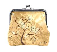 Grunge Background with a Gold Tree with Butterflies Women Leather Mini Buckle Coin Purse, Clasp Kiss Lock Closure Card Key Change Wallet for Women Girls Men Girl