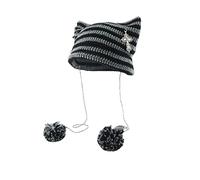 Grunge Beanies Crochet Knitted Hats for Women Girls Fox Cat Ear Goth Emo Alt Y2K Accessories Grunge Clothes Black11