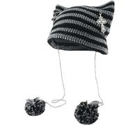 Grunge Beanies Crochet Knitted Hats for Women Girls Fox Cat Ear Goth Emo Alt Y2K Accessories Grunge Clothes, Grey, One Size