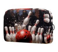 Grunge Bowling Ball Crashing The Pins Cosmetic Bag for Women, Travel Toiletries Bags Large Makeup Handy Pouch Organiser Bag with Zipper