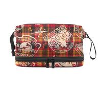 Grunge Canada Stamps Double Layer Cosmetic Bag for Women and Girls, Travel Toiletry Bag Makeup Handy Pouch Organiser Bag with Brush Compartment