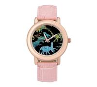 Grunge Dino Dinosaur Womens Elegant Watch Analogue Quartz Watch Leather Band Wristwatch