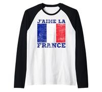 Grunge Distressed Style Design I Love France Raglan Baseball Tee
