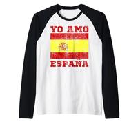 Grunge Distressed Style Design I Love Spain Espana Raglan Baseball Tee