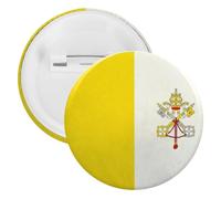 Grunge Flag of The Vatican City Unisex Novelty Brooches & Pins Round Tinplate Lapel Badge for Clothing Shawl Hat