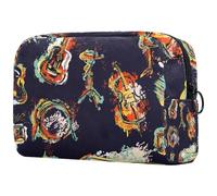 Grunge Jazz Music Guitar Piano Drum Cosmetic Bag for Women, Travel Toiletries Bags Large Makeup Handy Pouch Organiser Bag with Zipper