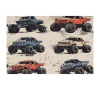 Grunge Monster Trucks Placemats Set of 1 for Dining Table Washable Non Slip Placemat for Christmas Holiday Birthday Party Table
