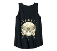 Grunge Moth with Moon Phase and Stars, Fairycore Moth Tank Top, Women, Black, Small