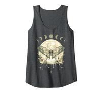 Grunge Moth with Moon Phase and Stars, Fairycore Moth Tank Top, Women, Dark Heather Grey, Large