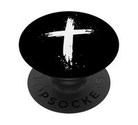 Grunge Painted Cross Christianity Black White Design PopSockets Adhesive PopGrip