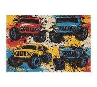 Grunge Painting Monster Trucks Placemats Set of 1 for Dining Table Washable Non Slip Placemat for Christmas Holiday Birthday Party Table
