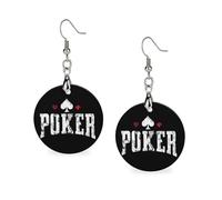 Grunge POKER Women's Drop Earrings Wooden Dangle Pendant with Stud Hoop Jewellery Gifts