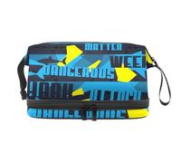Grunge Shark Dangerous Double Layer Cosmetic Bag for Women and Girls, Travel Toiletry Bag Makeup Handy Pouch Organiser Bag with Brush Compartment