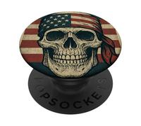 Grunge Skull USA American Flag Patriotic 4th of July Veteran PopSockets Adhesive PopGrip
