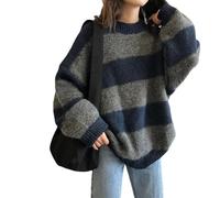 Grunge Striped Sweater Y2K Hip Hop Knit Pullover Fairycore Gothic Streetwear Punk Vintage Oversized Aesthetic Clothes, Blue, One size