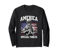 Grunge US Flag Army Skeleton Military Special Forces Long Sleeve T-Shirt