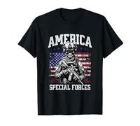 Grunge US Flag Army Skeleton Military Special Forces T-Shirt