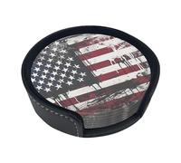 Grunge USA American Flag White Black Lovely Set of 6 Table Coasters Modern PU Cup Coasters for Drinks, Coaster Set,4 Inches