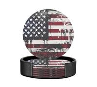 Grunge USA American Flag White Black Lovely Set of 6 Table Coasters Modern PU Cup Coasters for Drinks, Coaster Set,4 Inches