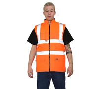 Grunge Wear® Hi Vis Bodywarmer Fleece Lined Reversible Gilet Jacket - Hi Viz High Visibility Waterproof Workwear Security Safety Wear Warm Sleeveless Waistcoat Body Warmer Vest Top (Orange, X-Large)